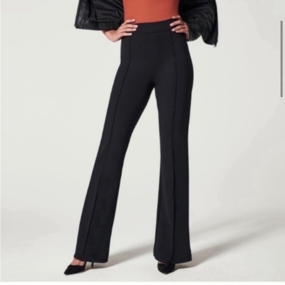 Spanx The Perfect Pants Hi Rise Flare Black Stretch Knit Pull On Career M - Picture 1 of 16